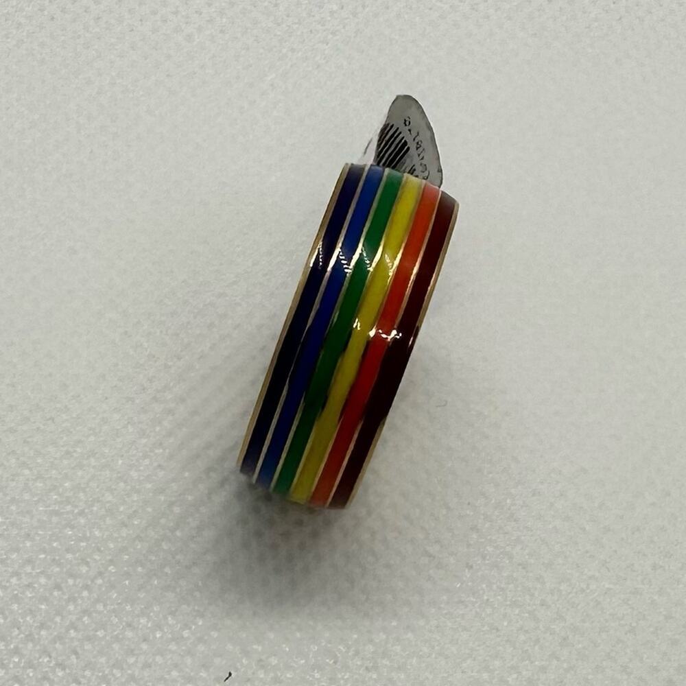 Rainbow Pride Striped Ring Resin Acrylic Multicolor Statement Size 8